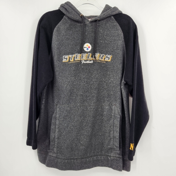 NFL Pittsburgh Steelers Fleece Pullover Hoodie Sweatshirt Size Large Gray Black - Picture 1 of 6